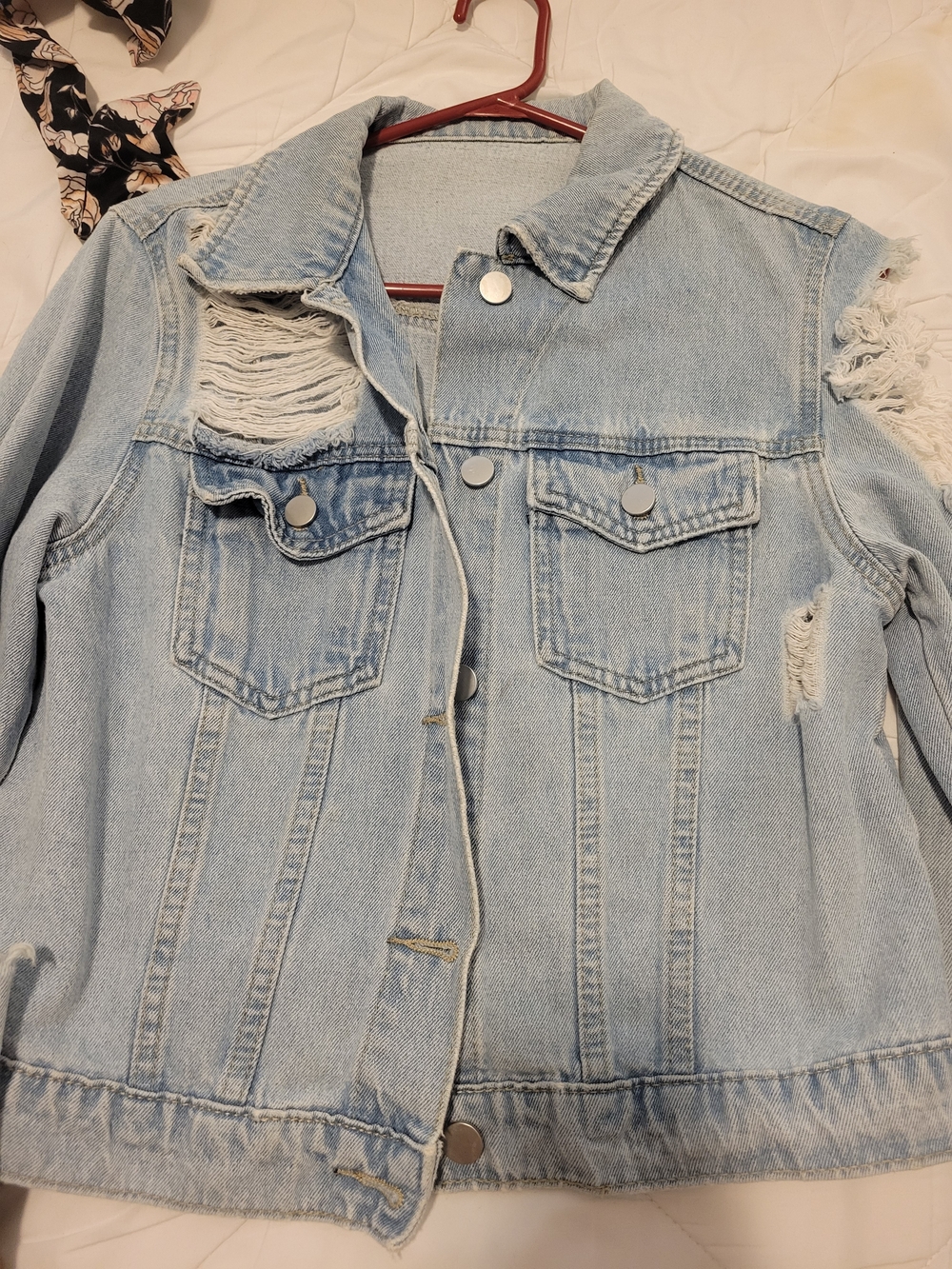 SHEIN Light Blue Distressed Denim Trucker Jacket
